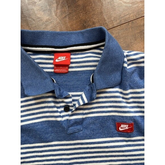 Nike Blue/White Strip Logo Polo Size Mens L - Picture 2 of 4